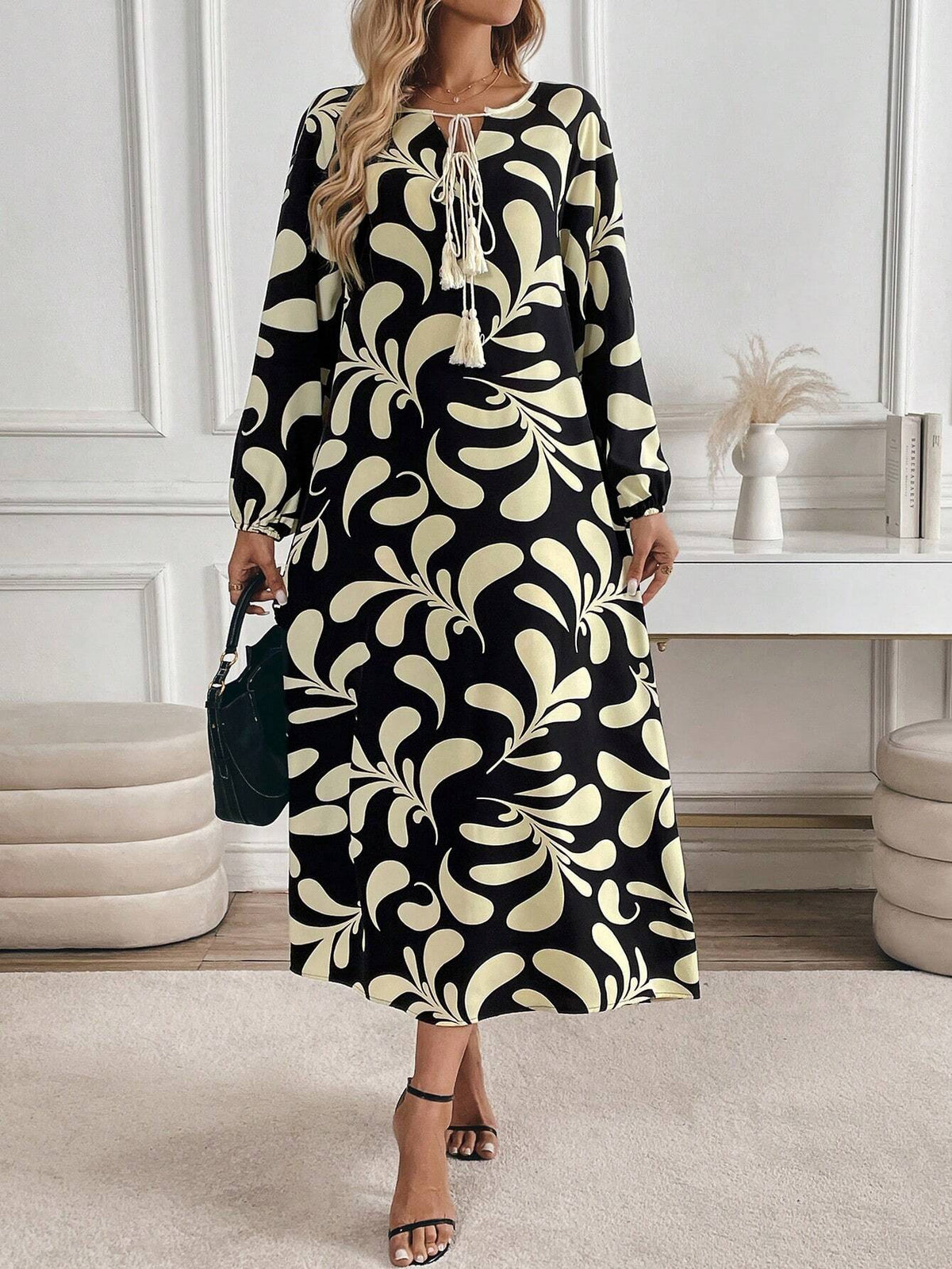 Women's Elegant Floral Print Long Sleeve Dress, Early Autumn, Holiday & Outdoor Wear