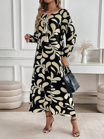 Women's Elegant Floral Print Long Sleeve Dress, Early Autumn, Holiday & Outdoor Wear
