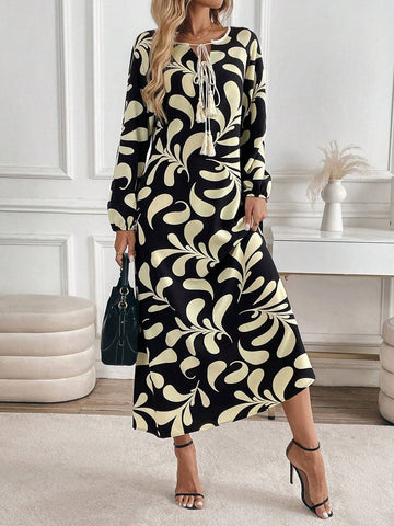 Women's Elegant Floral Print Long Sleeve Dress, Early Autumn, Holiday & Outdoor Wear