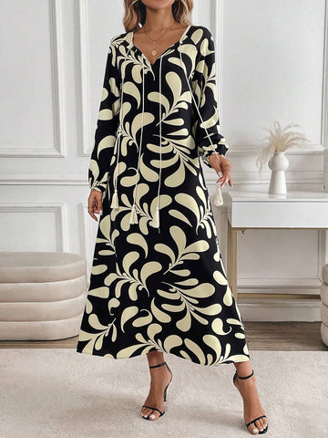 Women's Elegant Floral Print Long Sleeve Dress, Early Autumn, Holiday & Outdoor Wear