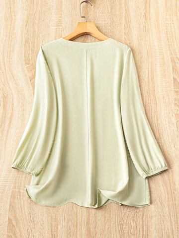 LUNE Women's Elegant Long Sleeve Shirt With Notched Collar And Floral Embroidery, Summer