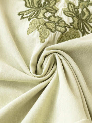 LUNE Women's Elegant Long Sleeve Shirt With Notched Collar And Floral Embroidery, Summer