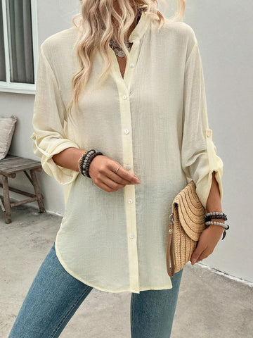 LUNE Women's Elegant Textured Fabric Long Sleeve Shirt