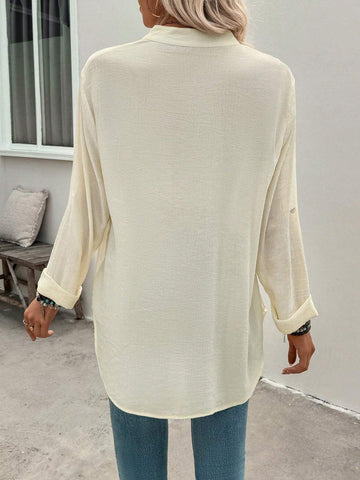 LUNE Women's Elegant Textured Fabric Long Sleeve Shirt