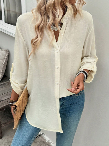 LUNE Women's Elegant Textured Fabric Long Sleeve Shirt