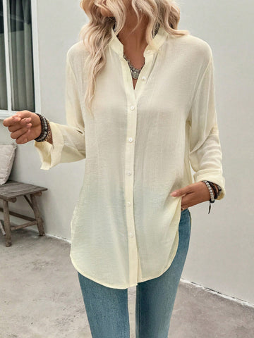 LUNE Women's Elegant Textured Fabric Long Sleeve Shirt