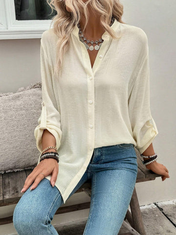 LUNE Women's Elegant Textured Fabric Long Sleeve Shirt