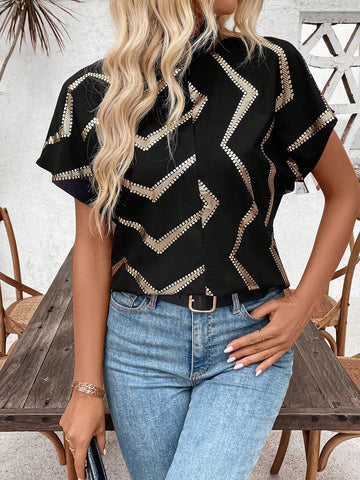 LUNE Women's Fashion Striped Short Sleeve Shirt
