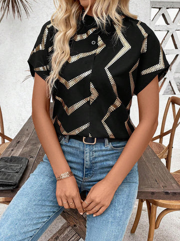 LUNE Women's Fashion Striped Short Sleeve Shirt