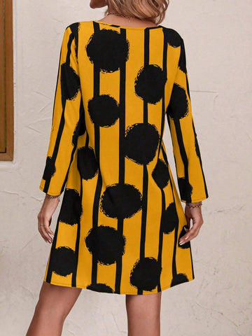 Women's Fashion Striped & Polka Dot Printed Dress