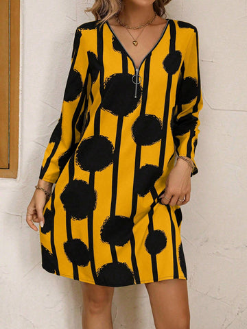 Women's Fashion Striped & Polka Dot Printed Dress