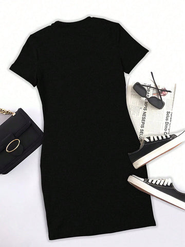 Women's Fashion Valentine's Day Rose Slogan Print Dress