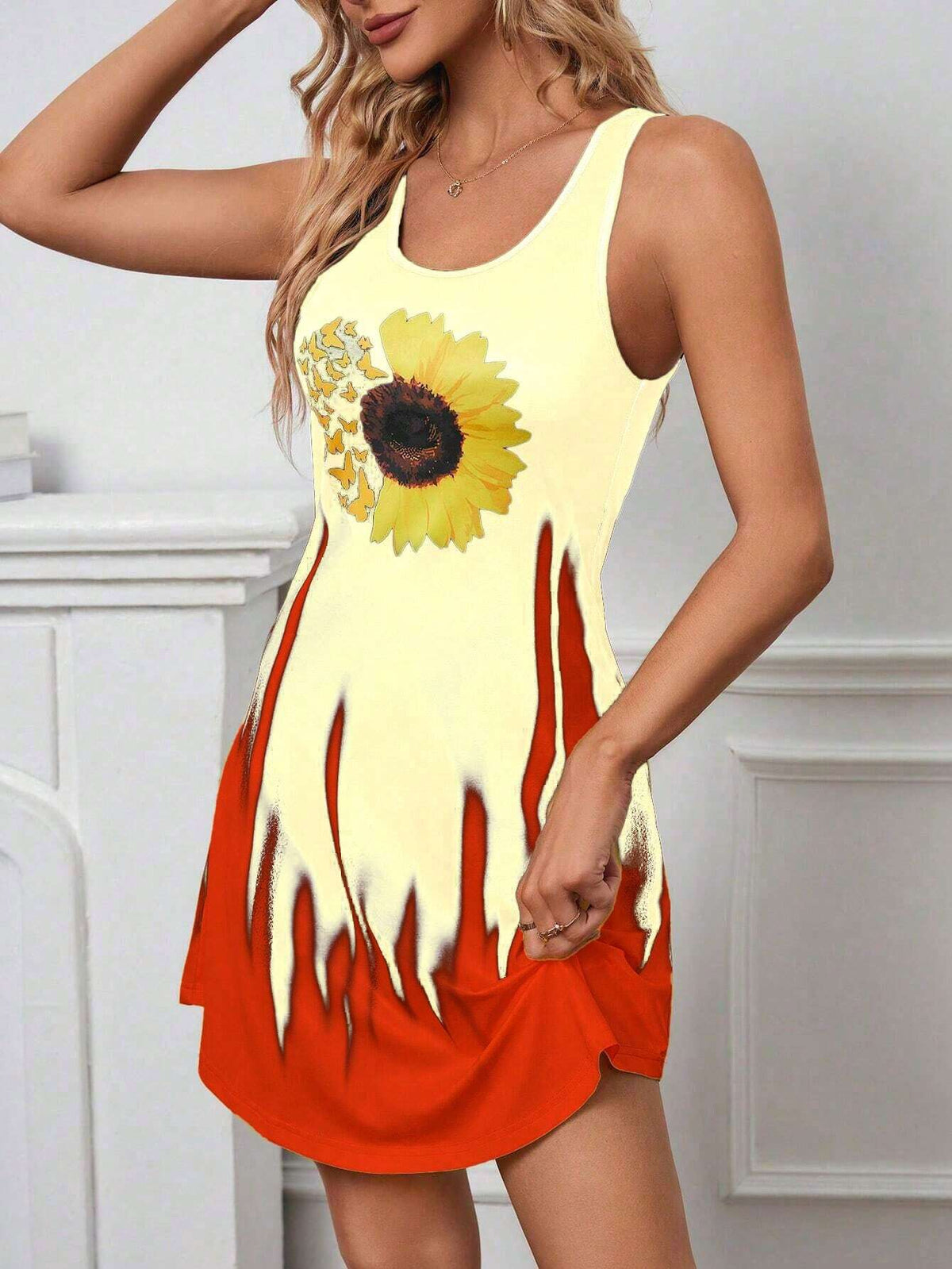Women's Fashionable Floral Printed Sleeveless Summer Dress