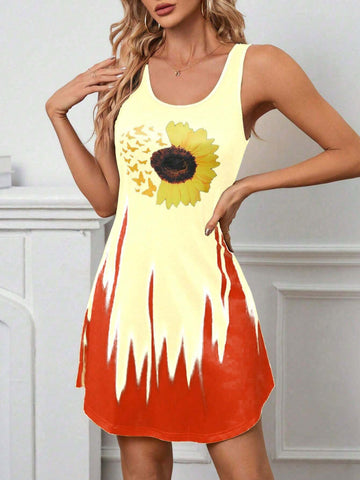 Women's Fashionable Floral Printed Sleeveless Summer Dress