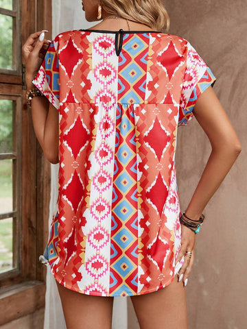 LUNE Women's Fashionable Floral Striped Printed Vacation Shirt