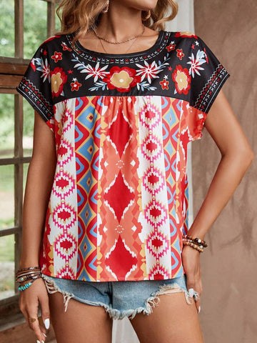 LUNE Women's Fashionable Floral Striped Printed Vacation Shirt