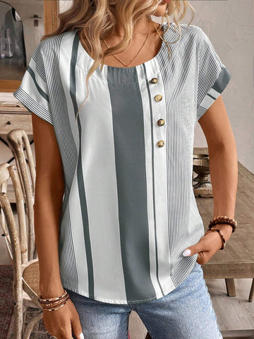 LUNE Women's Fashionable Loose-Fit Minimalistic Digital Striped Shirt