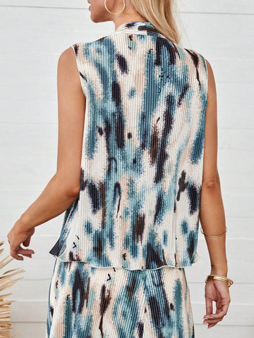 LUNE Women's Fashionable Loose Printed V-Neck Sleeveless Shirt