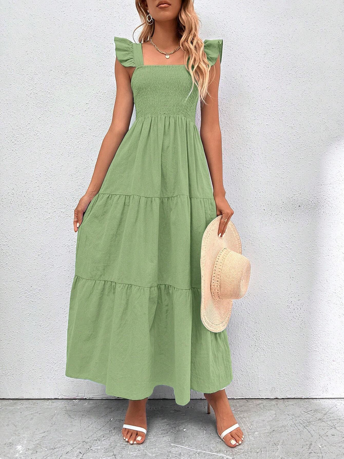 Women's Fashionable Solid Color Batwing Sleeve Dress