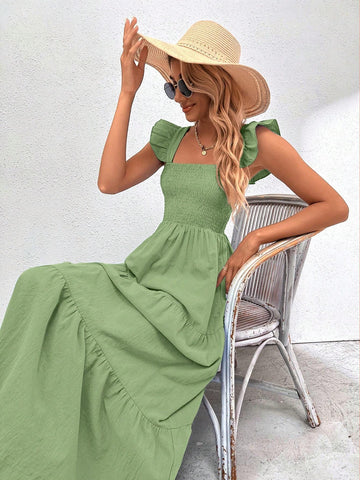 Women's Fashionable Solid Color Batwing Sleeve Dress