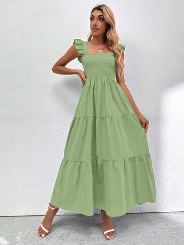 Women's Fashionable Solid Color Batwing Sleeve Dress