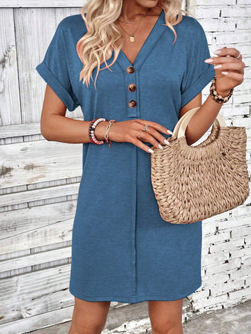 Women's Fashionable Solid Color Short Sleeve Summer Dress