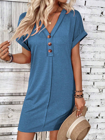 Women's Fashionable Solid Color Short Sleeve Summer Dress