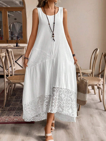 Women's Fashionable White Lace Dress