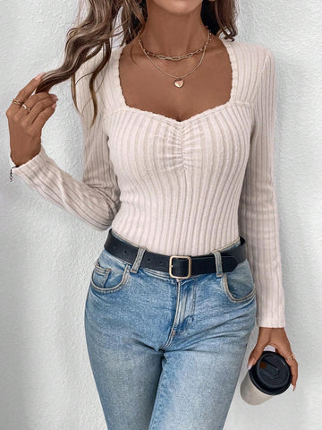 Women's Fleece Lined Ribbed Turtleneck Long Sleeve Bodysuit, Apricot, Fall/Winter