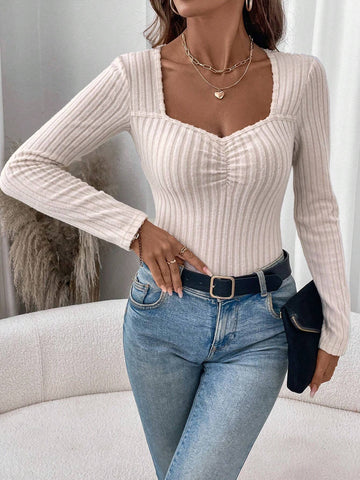 Women's Fleece Lined Ribbed Turtleneck Long Sleeve Bodysuit, Apricot, Fall/Winter