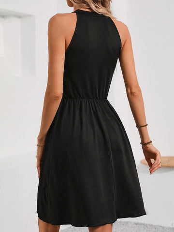 Women's Floral Embroidery Halterneck Dress