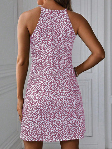 Women's Floral Print Halter Style Mini Vacation Dress