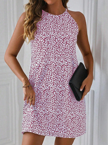 Women's Floral Print Halter Style Mini Vacation Dress