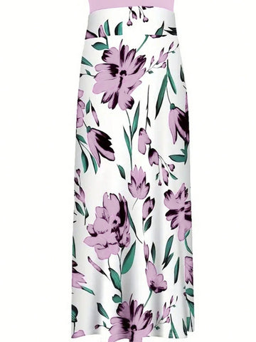 Women's Floral Print Round Neck Short Sleeve Dress, Summer