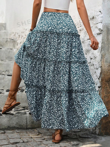 LUNE Women's Floral Print Skirt With Shirred Hem