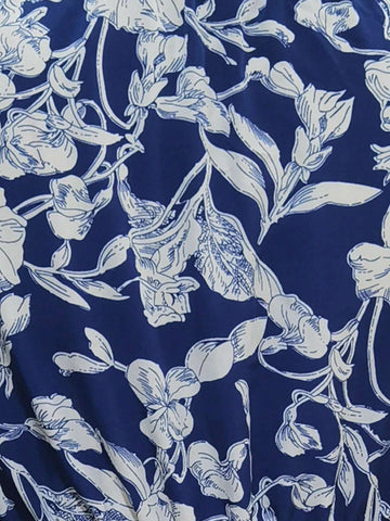 Women's Floral Print Stand Collar Short Casual Long Sleeve Dress, For Vacation