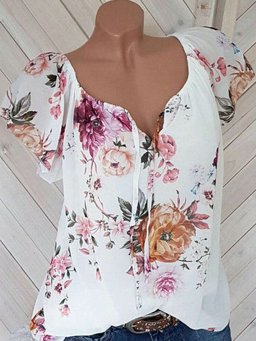 LUNE Women's Floral Print Vacation Sweetheart Neckline Off-Shoulder Blouse