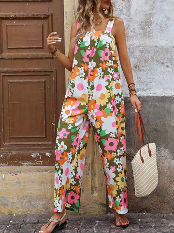 Women's Floral Printed Holiday Casual Jumpsuit