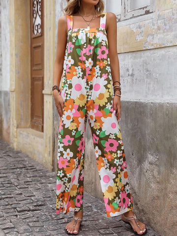 Women's Floral Printed Holiday Casual Jumpsuit
