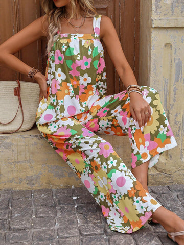 Women's Floral Printed Holiday Casual Jumpsuit