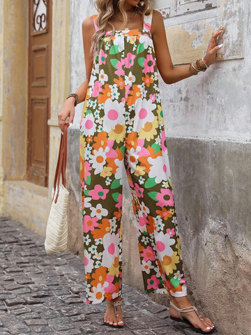 Women's Floral Printed Holiday Casual Jumpsuit