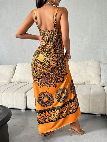 Women's Floral Printed Maxi Strappy Dress
