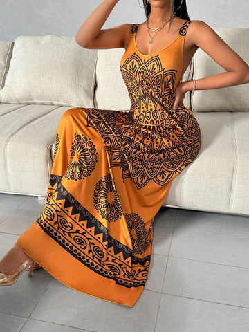 Women's Floral Printed Maxi Strappy Dress