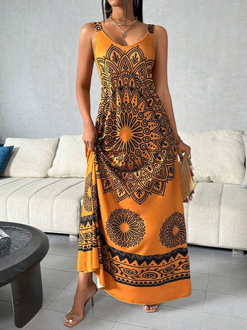 Women's Floral Printed Maxi Strappy Dress