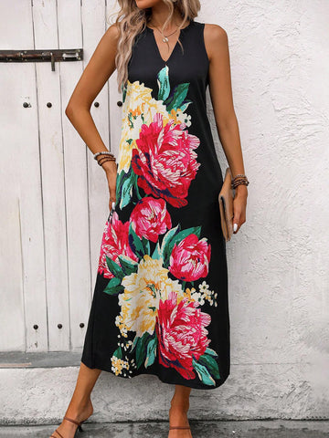 Women's Floral Printed Sleeveless Summer Dress