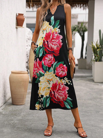 Women's Floral Printed Sleeveless Summer Dress