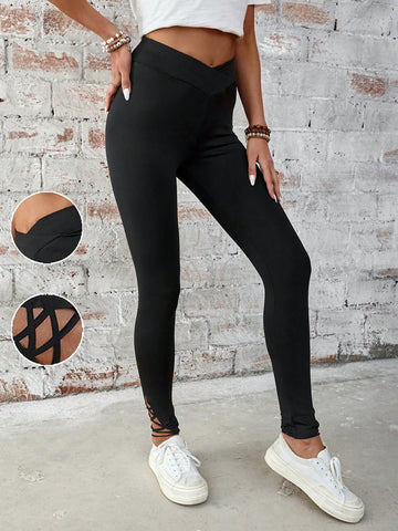 LUNE Women's Folded Asymmetric Waist Skinny Pants