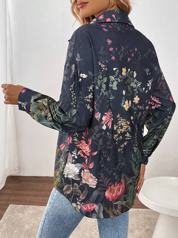 LUNE Women's Front Button Long Sleeve Casual Elegant Printed Shirt