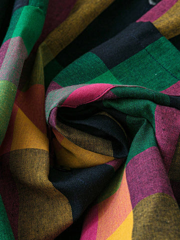 LUNE Women's Front Button Long Sleeve Plaid Casual Blouse