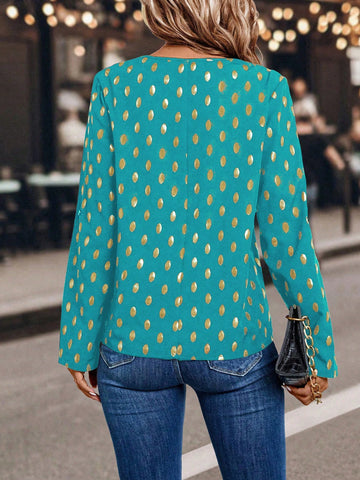 LUNE Women's Front Zip Up Long Sleeve Printed Simple Casual Top, Daily Wear